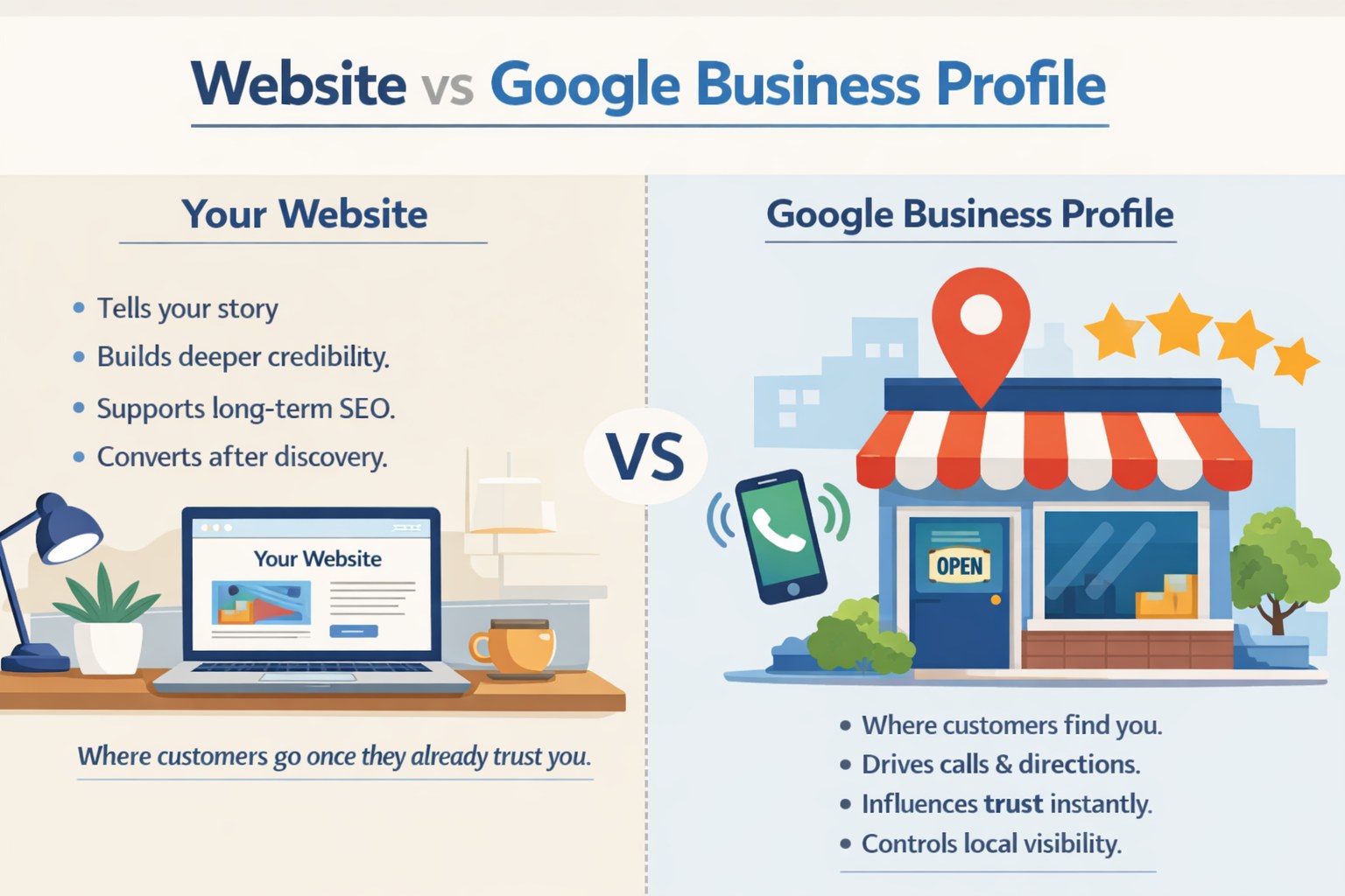 One is where customers find you. The other is where they go once they already trust you.
